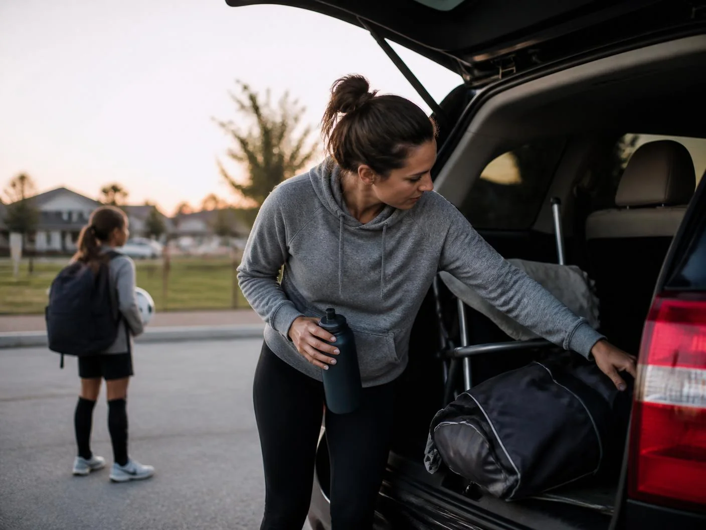 Parent loading the car for another game